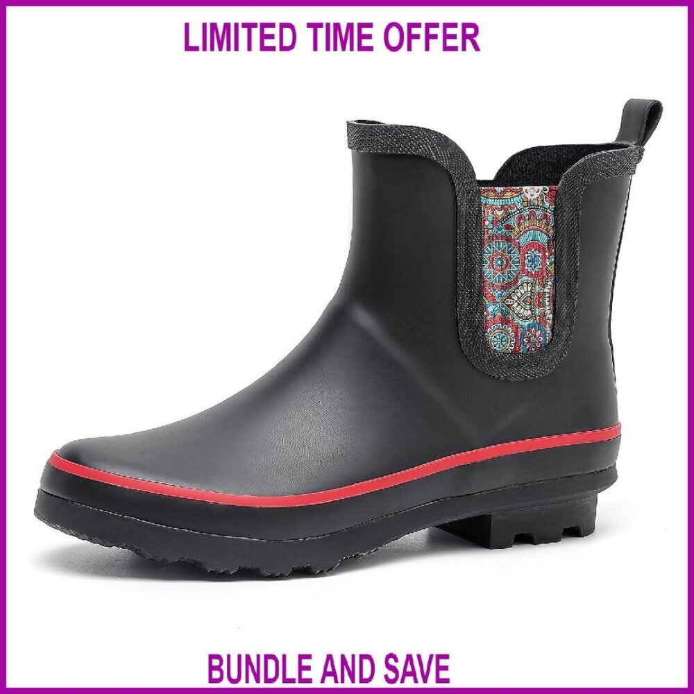 Women's Waterproof Ankle Rain Boots Non-Slip Garden Shoes Floral Print
